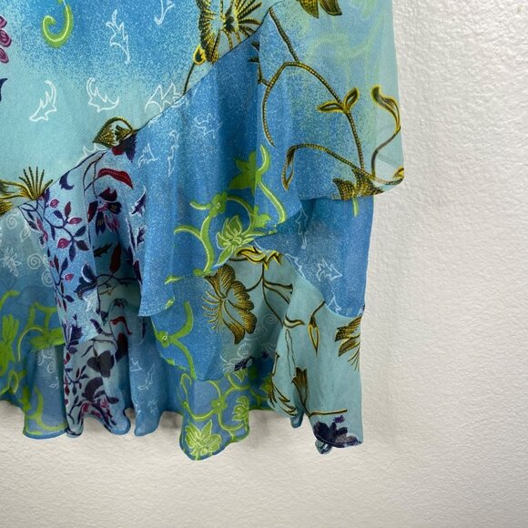 Zero Zero Women's Y2K Fairy Asian Maxi Ruffle Floral Boho Skirt Blue Size M - Picture 7 of 12